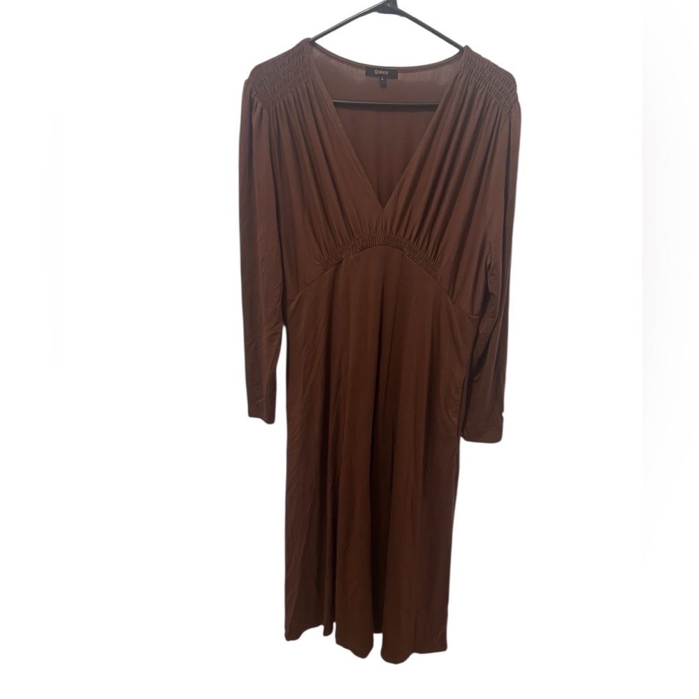 Quince Brown Tencel Ruched Jersey Knit Dress Size Large